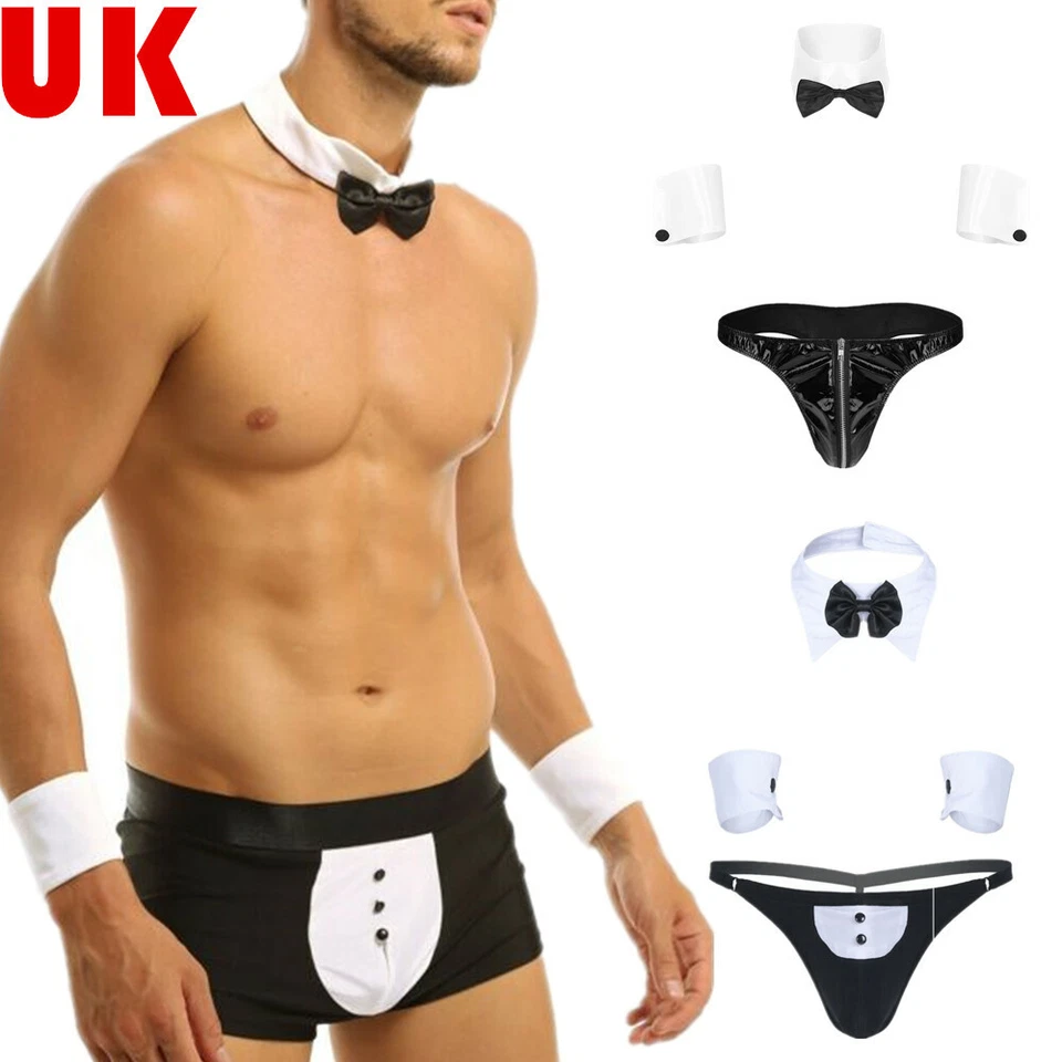 Ensemble lingerie homme serveur gentleman nœud papillon smoking slip avec col bracelets - Photo 1/1
