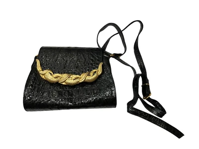 Bolsa de mão vintage Glenn Miller para Ann Turk anos 80 bolsa de crocodilo designer de ferragens douradas - Imagem 1 de 4