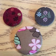 3 Cloth Covered Button Pins Floral Flower