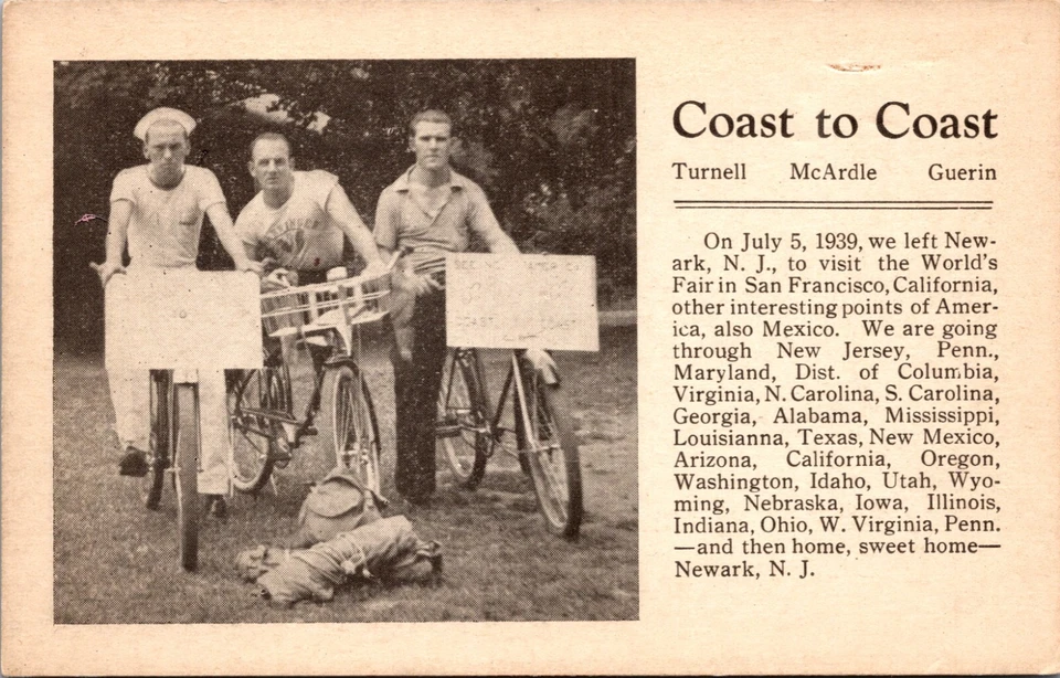 San Francisco CA Expo 3 Men Ride Coast to Coast on Bicycles Photo Postard c 1939 - Image 1 of 2