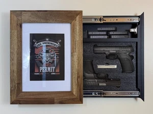 Waffenaufbewahrung Bilderrahmen mit Schloss | Versteckte Waffenverdeckung 19" x 16" / Planke - Bild 1 von 13