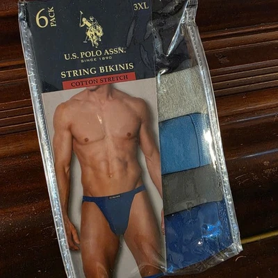 U.S. Polo Assn. Mens 3XL String Bikinis 6 Pack Cotton Stretch Underwear - Image 1 of 4