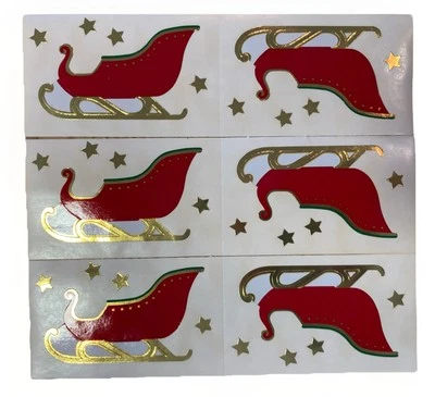 Lote de 3 folhas de trenó de trenó de Natal adesivos Mrs Grossmans folha de ouro 94 vintage - Imagem 1 de 2