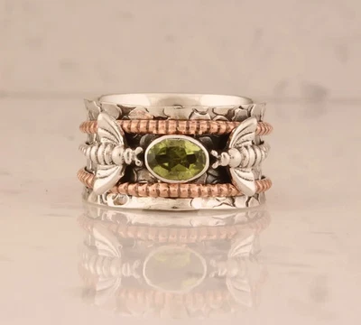 Peridot Spinner Ring Natural Gemstone Fidget Ring 925 Sterling Silver Wifes Gift - Image 1 of 4