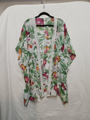 Open Silky Kimono Cover Up 3X Floral Cottage Boho Lace Fairy Beach Hippie - Image 1 of 4