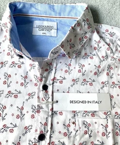 Leonardo Gavino Hemd rot Blumen Knopfleiste Größe XXL Designed In Italy Neu mit Etikett - Bild 1 von 3
