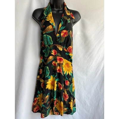 Vestido recto vintage Moda International girasol floral cuello halter talla M/L Foto 1 de 4