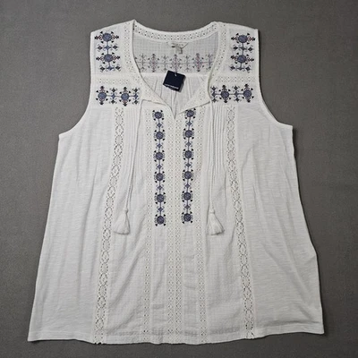 Camiseta sin mangas Lucky Brand Boho Peasant Hippie blanca borlas para mujer XL nueva con etiquetas Foto 1 de 4