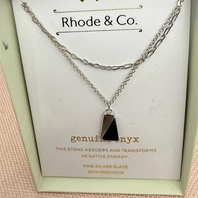 Rhodes Silver plated Necklace with Black Onyx Pendant Elegant Jewelry gift - Image 1 of 4