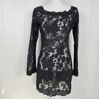 Victorias Secret Mini Dress Black Lace Whimsy Dark Fairy Grunge Goth Sheer XL  - Image 1 of 4