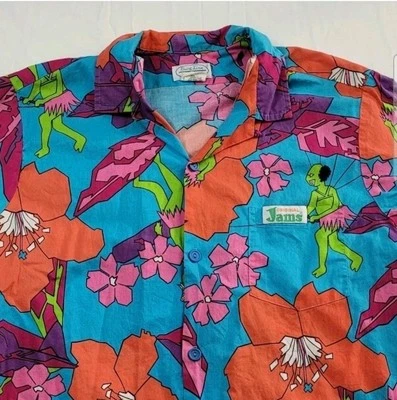 Camisa Surf Line Jams Hombres Mediana Hawaiana Verde Extraterrestres Tribal Hombres M Años 80 RARA EE. UU. Foto 1 de 4