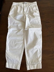 Zara Pants Womens Size 4 White Relaxed Fit Cuffed Ankle Length 90's - Picture 1 of 4