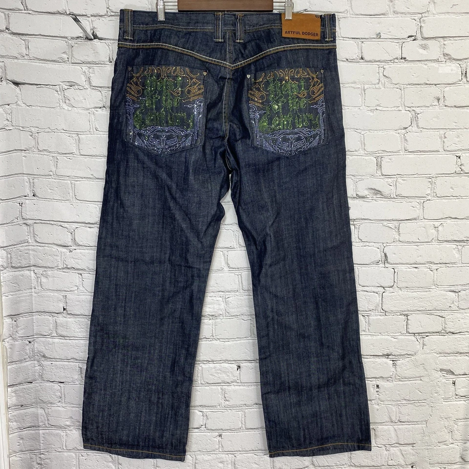 Jeans Artful Dodger Heist Of The Century Talla 42X33 Bolsillos Estrás Y2K Patín Foto 1 de 4