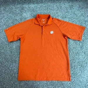 Clemson Tigers Polo Shirt Mens Large Orange White Football College Antigua - Picture 1 of 9