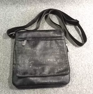 Tour Paris France All Black All Over Print Black Shoulder Sling Purse Adjustable - Picture 1 of 11