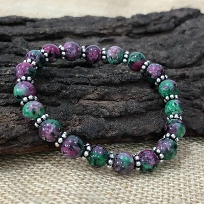 Natural Ruby Zoisite Gemstone Round Beads Chakra Stretchable Charm Bracelet 7.5" - Image 1 of 4