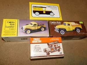 GOLDEN RULE LUMBER CENTER LOT OF 4 DIE CAST TRUCKS FORD T CHEVY PANEL TRUCK - Picture 1 of 2