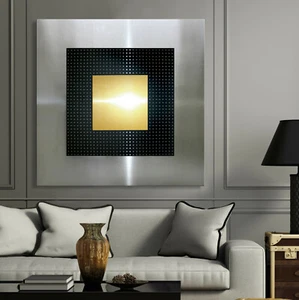 ORIGINAL ABSTRAKT METALL BILD Modern Wand Kunst Schwarz Gold Grau No Druck XXL - Bild 1 von 6