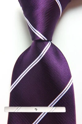 Nueva Corbata Clásica Rayas Púrpura Blanca JACQUARD TEJIDA 100% Seda Para Hombre Foto 1 de 4