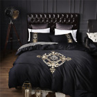 Gold Embroidery Bedding Set Queen King Size Black Egyptian Cotton Duvet Cover 