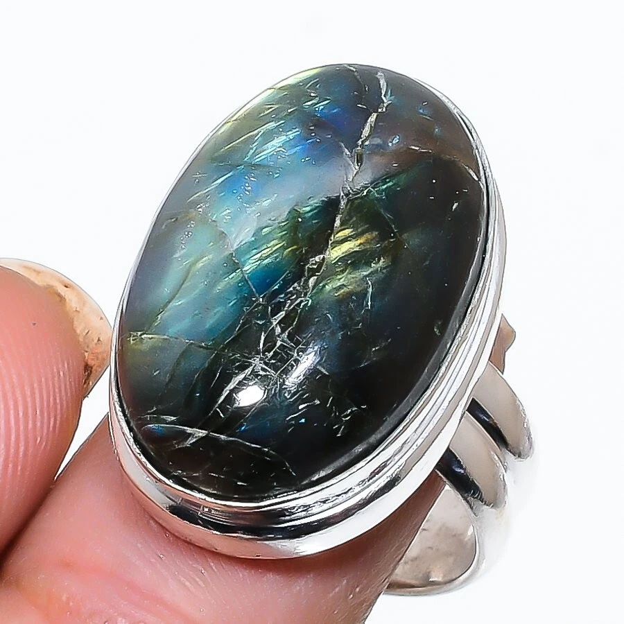 Blue Fire Labradorite Gemstone 925 Sterling Silver Jewelry Ring Size 7 (US) - Image 1 of 1
