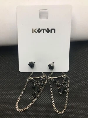 Brincos pendurados sob lóbulo de estanho preto Koton. Novo! - Imagem 1 de 4