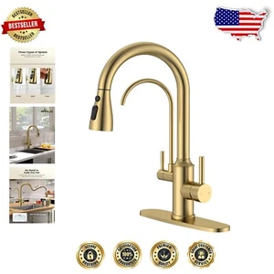 Modern High Arch Kitchen Faucet - 3 Way with Built-In Water Filter, Gold Finish - Bild 1 von 10