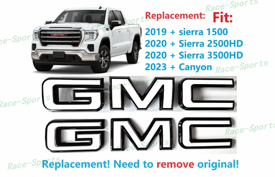 Delantero Trasero Negro Blanco GMC Emblema 2020+ Sierra 1500 2500HD 3500HD 2023+ Canyon Foto 1 de 4
