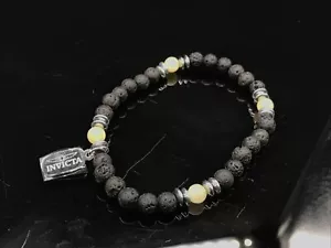 INVICTA JEWELRY ELEMENTS MEN NATURAL 6MM Genuine LAVA Rocks Bead & YELLOW JADE - Picture 1 of 4