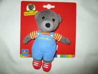 Lot 2 peluche doudou ours bleu IKEA salopette fixe coeur rouge 24 cm TTBE