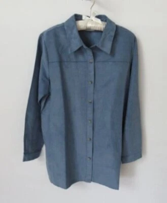 Camisa/túnica Joan Rivers azul imitación gamuza manga larga botón delantero *Talla L* Foto 1 de 4