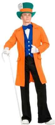 Electric Mad Hatter Orange Alice Wonderland Fancy Dress Halloween Adult Costume - Image 1 of 2
