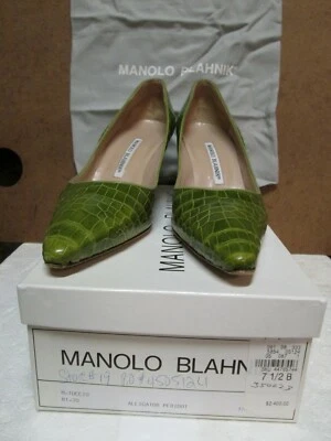 Zapatos de salón clásicos Manolo Blahnik genuinos peridoto verde cocodrilo gatito  Foto 1 de 4