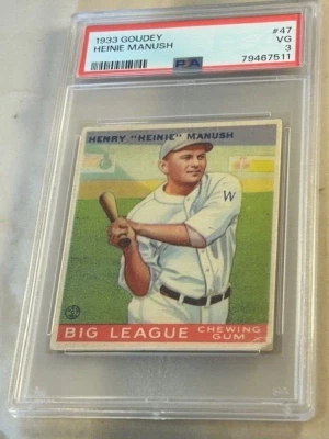Tarjeta de béisbol 1933 Goudy #47 Heinie Manush Washington Senators PSA en muy buena condición 3. Foto 1 de 2