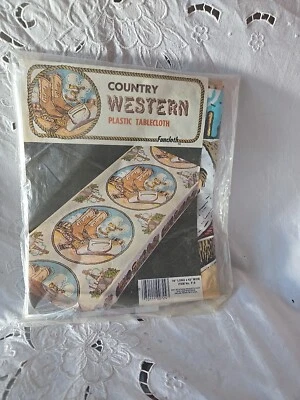 Vintage County Western Plastic Party Table Cover Or Wall Hanging 76"X 42" - Image 1 of 4