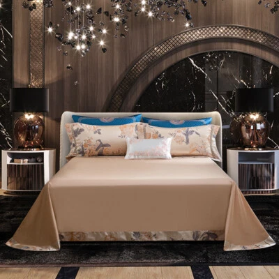 Juego de ropa de cama de algodón de seda natural 4 piezas funda de edredón funda de cama/plana/juego de sábanas ajustadas Foto 1 de 4