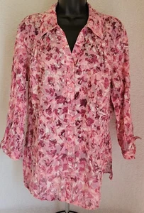 JM Collection Womens Shirt Top Blouse Size 14 Pink White Floral - Picture 1 of 24