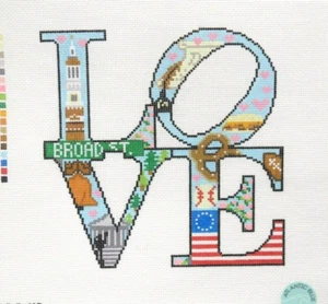 Atlantic Blue Canvas Philadelphia Love Sign Handpainted Needlepoint Canvas - Picture 1 of 1
