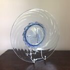 C1930s 11.5" Antique Whitefriars Arctic Blue Spiral Ribbed Glass Dish Art Deco