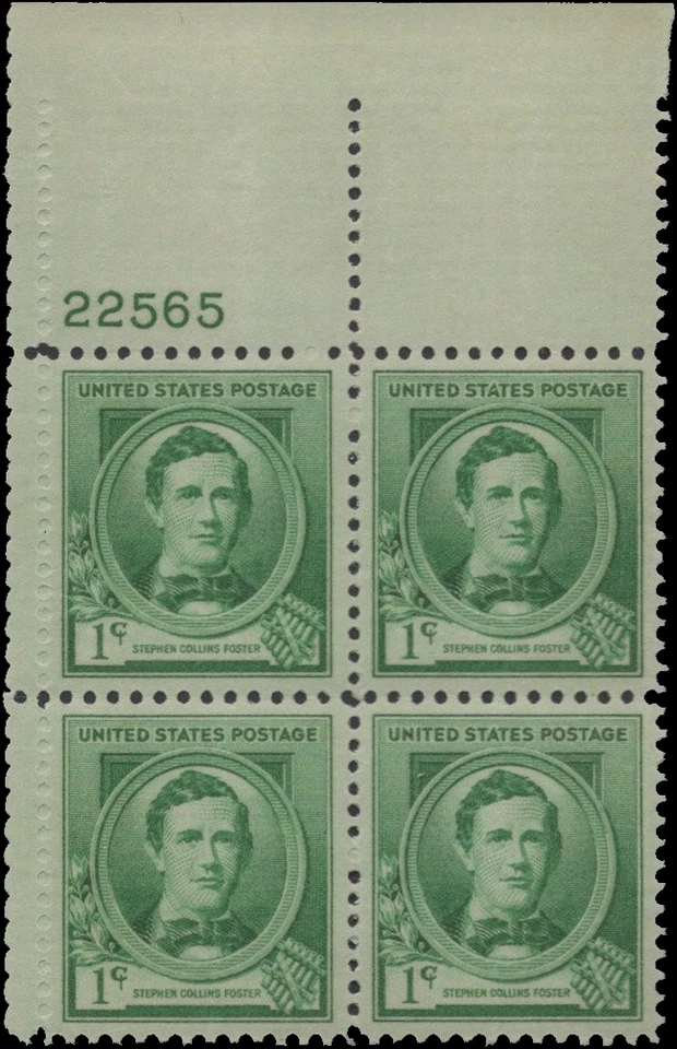 Scott # 879 - US Plate Block Of 4 - Foster - 1c Bright Blue Green- **MNH** -1940 - Image 1 of 1