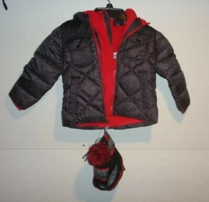 Snozu Jungen gefütterte schwarze Kapuzenjacke Mantel Strickmütze Größe 3T - Bild 1 von 2