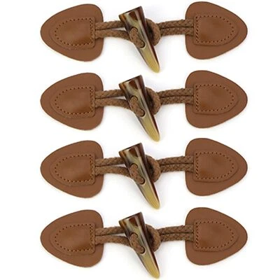 Camel Leather Sew-On Toggles Closure with Wood Horn Button for Coat Jakcet Se... - Image 1 of 4