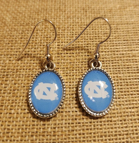 UNC North Carolina Tarheels Oval Dangle Carolina Blue Logo Earrings FTH Cover