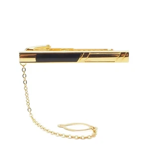 Vintage 24KGF metal black glass inlay tie bar clasp clip - Picture 1 of 4