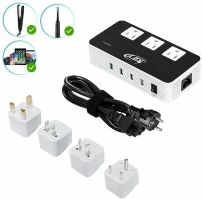 220V / 110V Multifunction Step Down Voltage Converter Power 3-Outlet with 4 USB - Image 1 of 4