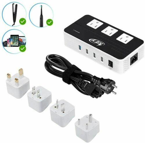 220V / 110V Multifunction Step Down Voltage Converter Power 3-Outlet with 4 USB