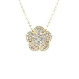 10K Yellow Gold Natural Diamond Cluster Pendant Necklace 18" Silver Cable Chain - Picture 1 of 7