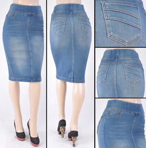 Neu mit Etikett Stretch Denim Vintage elastischer Bund Bleistiftrock, Größe XS - #WG-77104 - Bild 1 von 1