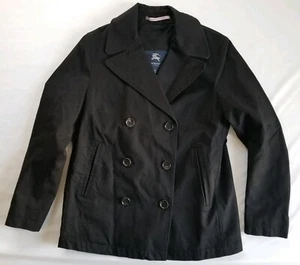 Burberry London Womens Black Cotton Double Breasted Peacoat Size 6  - Picture 1 of 7