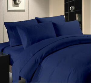 Navy Solid King Size Luxury Bedding Sheet Set 1000 Count Egyptian Cotton